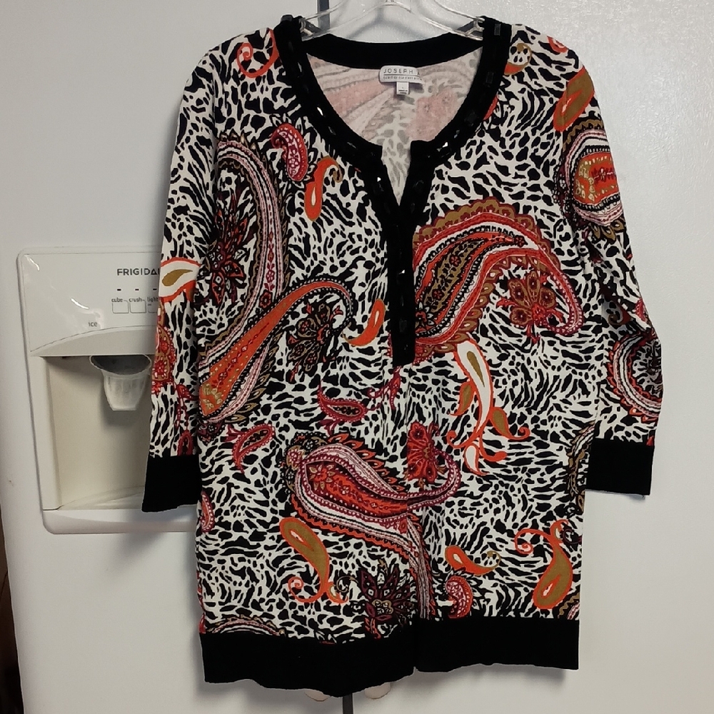 Joseph A Beautiful Paisley Print Tunic Sweater Black, Red, Orange Women's Size L